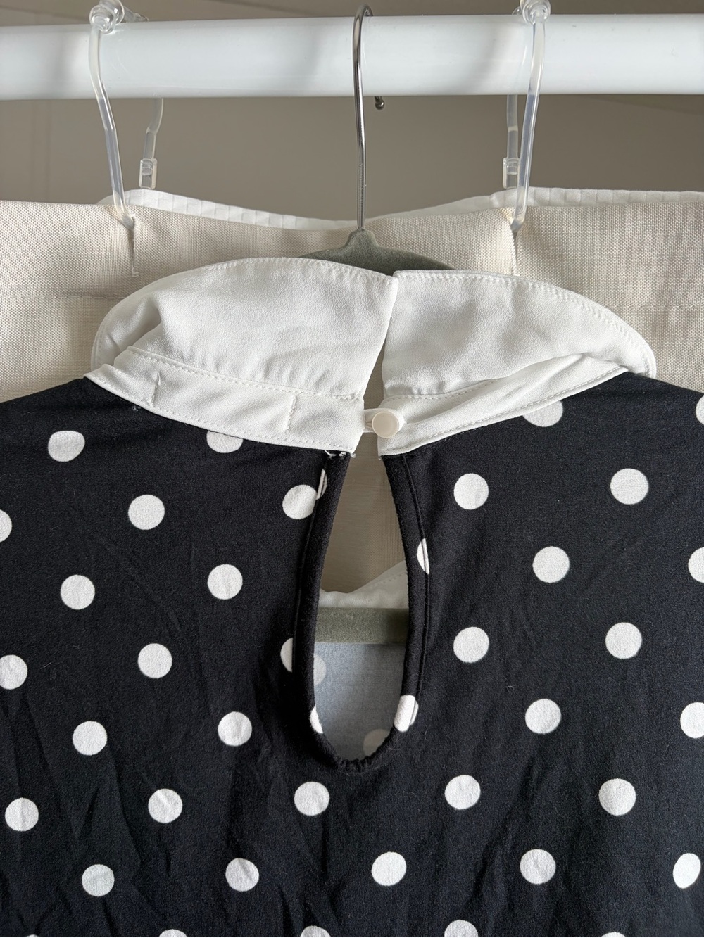 Faith and Joy Black and White Polka Dot Blouse with Contrast Collar - Picture 3 of 4